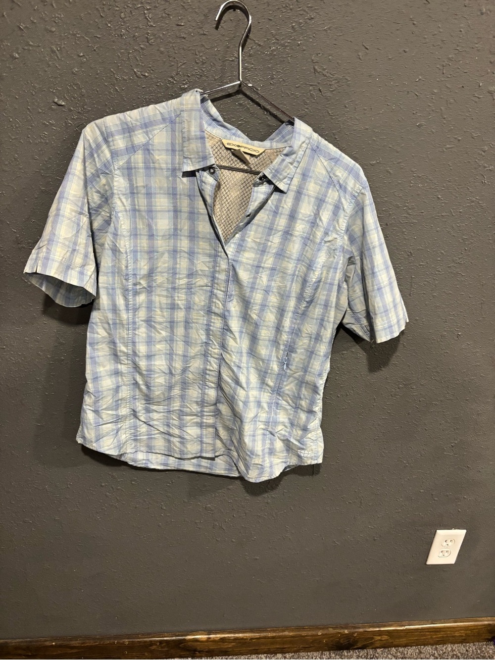 ExOfficio Light Blue Plaid Short-Sleeve Button-Down Shirt
